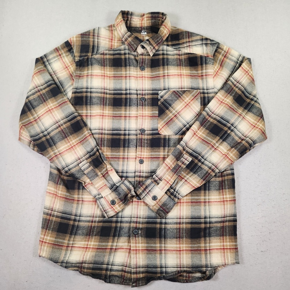 Under Armour Mens Brown Plaid Expanse Flannel Button Up Shirt Size Large Loose